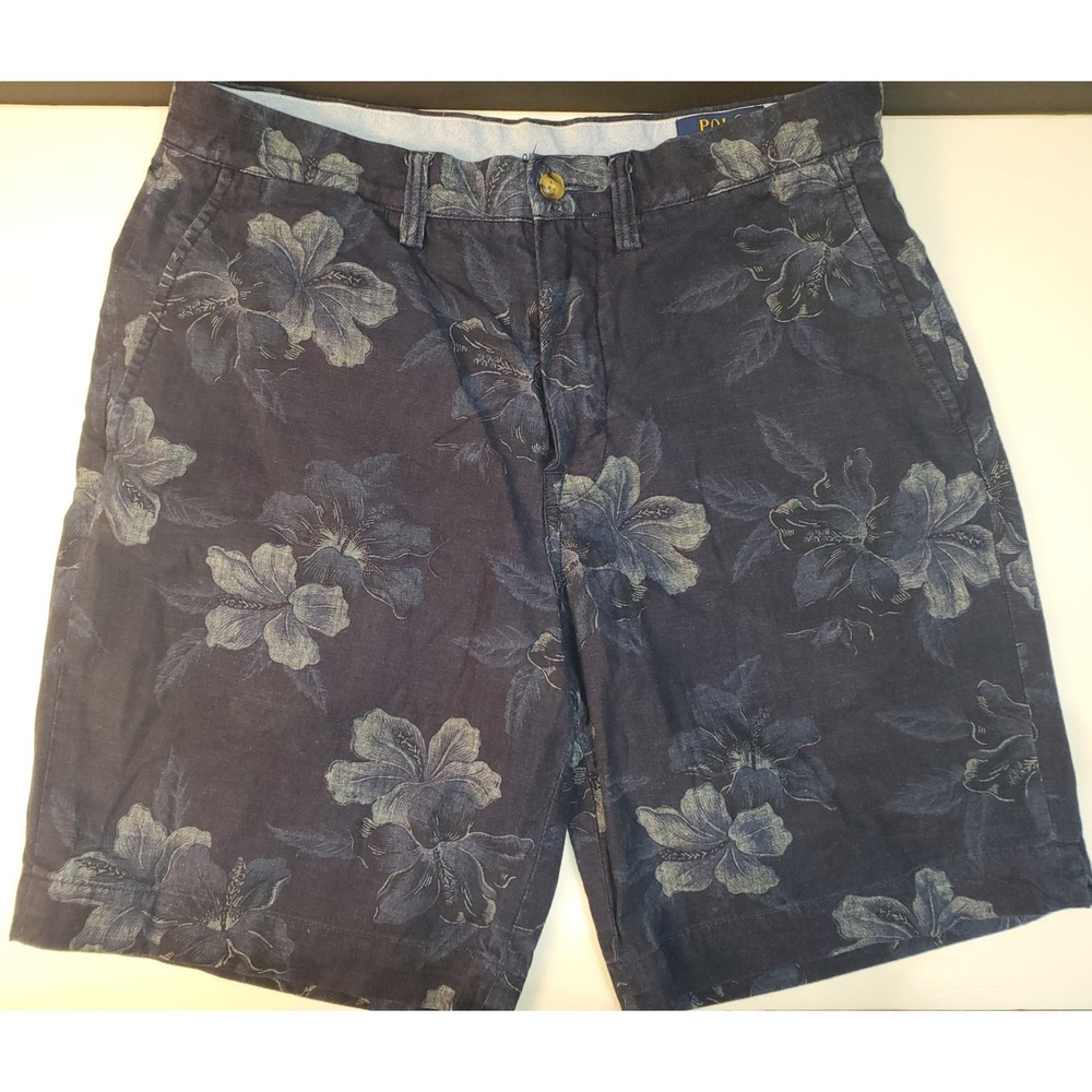 Polo Ralph Lauren‎ Shorts Mens 31 Classic Navy Floral Cotton Chambray 8" Chino